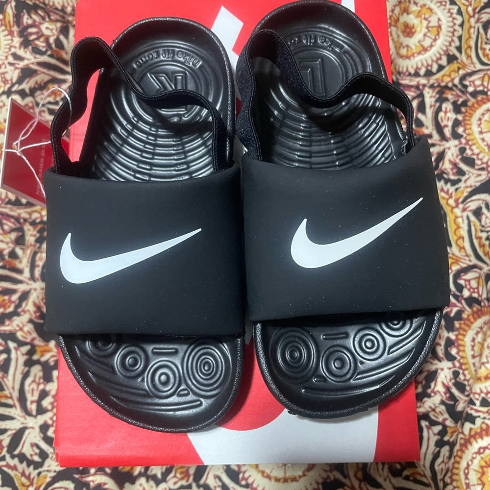 Nike Kids Black Slide Sandals with White Logo